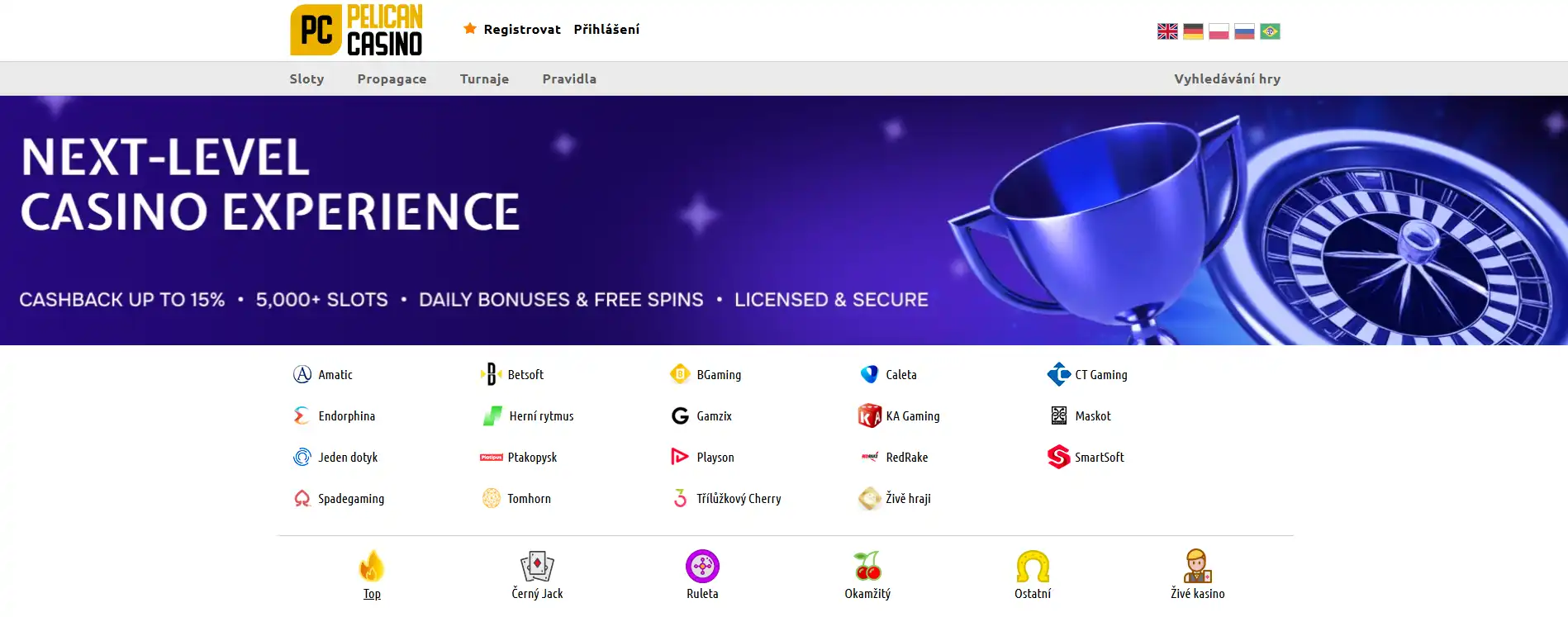 Aktuální bonusová sekce Pelican Casino určená k ověření promo podmínek